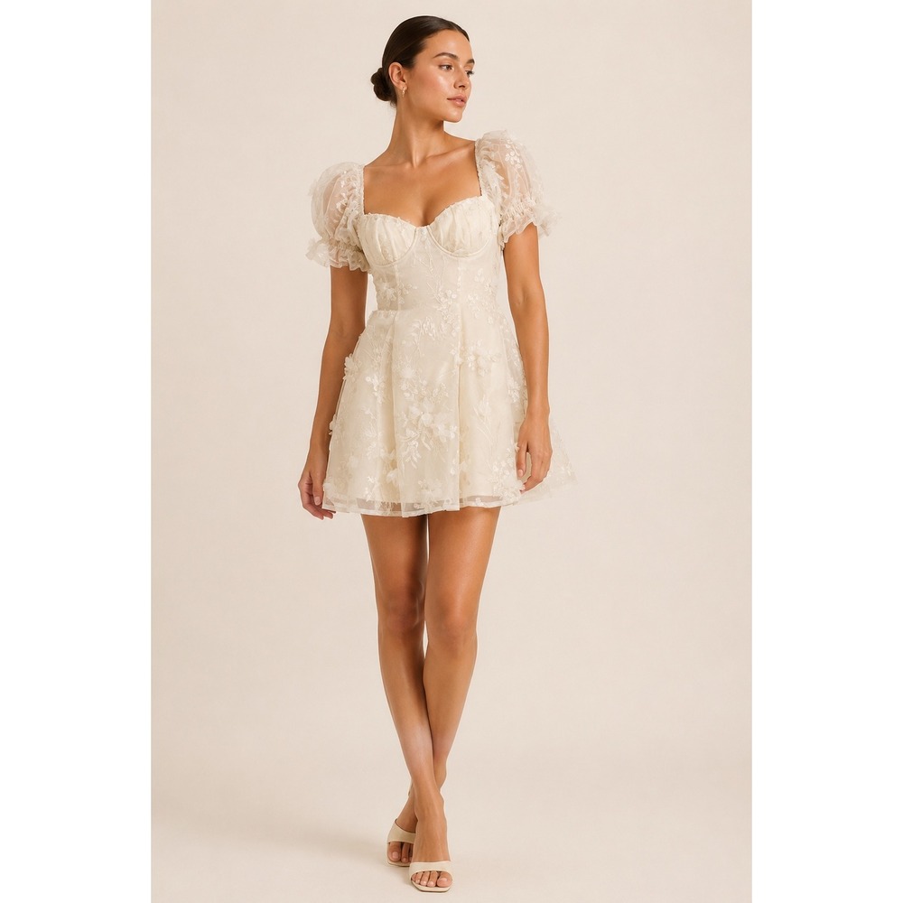 Sugar Thrillz Dolls Kill Floral Organza Mini Dress Puff Sleeve Fairy Coquette S